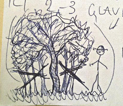 Hand sketch of olive pruning