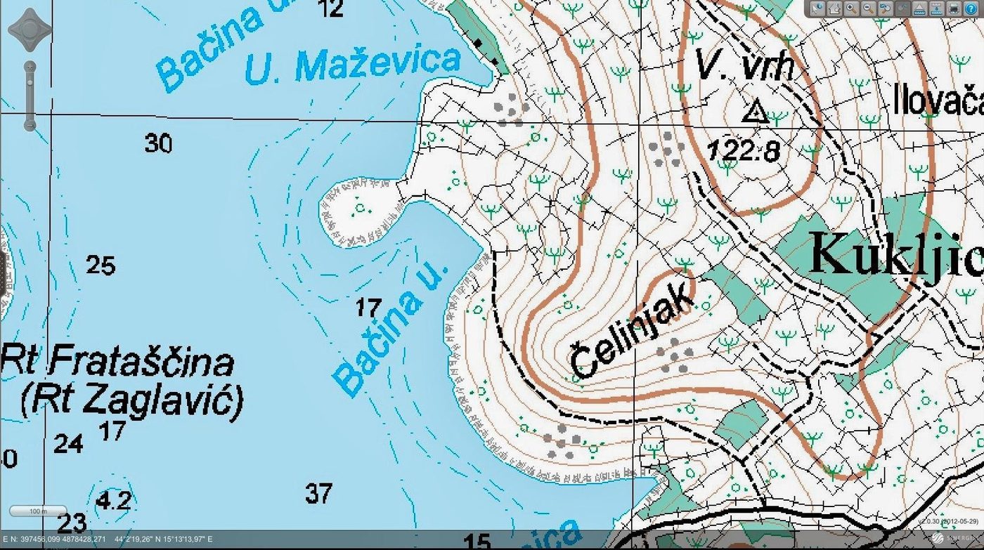 Topographic map of Bačina uvala and the Čelinjak ridge